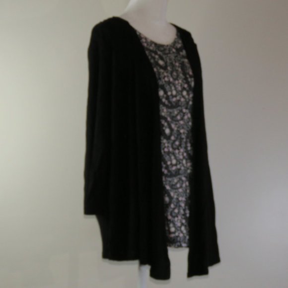 Croft & Borrow 3/4 Sleeve Black Floral Pullover Blouse and Faux Sweater Size XL - Picture 3 of 7